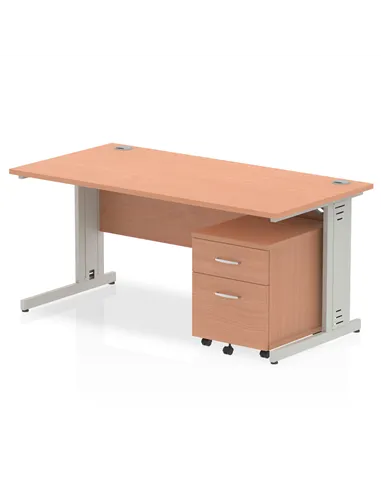 Dynamic Impulse 1600 x 800mm Straight Office Desk Beech Top Cable Managed 2 Drawer Mobile Pedestal MI000992
