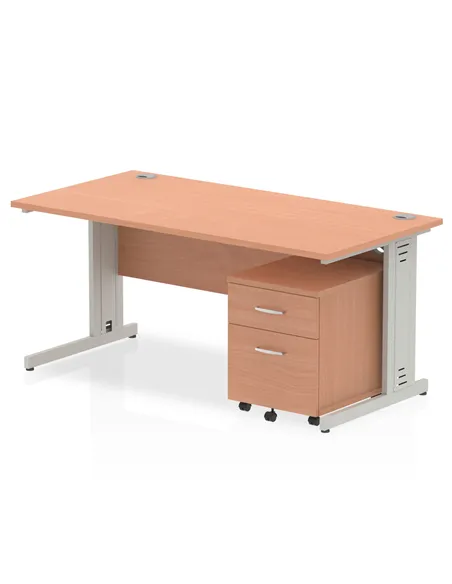 Dynamic Impulse 1600 x 800mm Straight Office Desk Beech Top Cable Managed 2 Drawer Mobile Pedestal MI000992