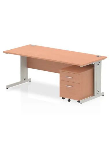 Dynamic Impulse 1800 x 800mm Straight Office Desk Beech Top Cable Managed 2 Drawer Mobile Pedestal MI000993