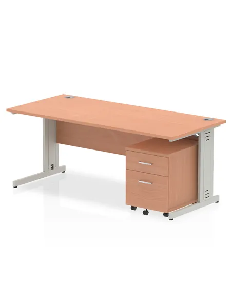 Dynamic Impulse 1800 x 800mm Straight Office Desk Beech Top Cable Managed 2 Drawer Mobile Pedestal MI000993