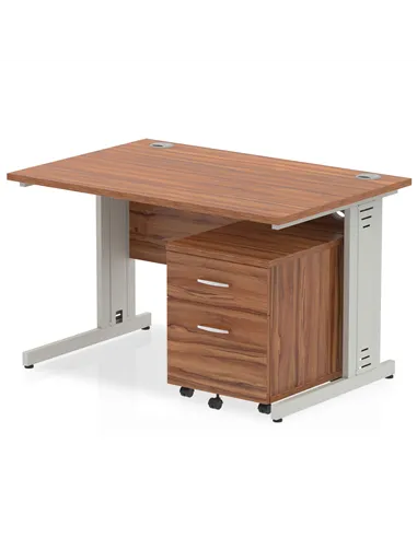 Dynamic Impulse 1200 x 800mm Straight Office Desk Walnut Top Cable Managed 2 Drawer Mobile Pedestal MI000998