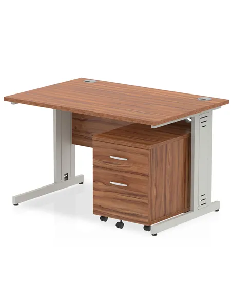 Dynamic Impulse 1200 x 800mm Straight Office Desk Walnut Top Cable Managed 2 Drawer Mobile Pedestal MI000998