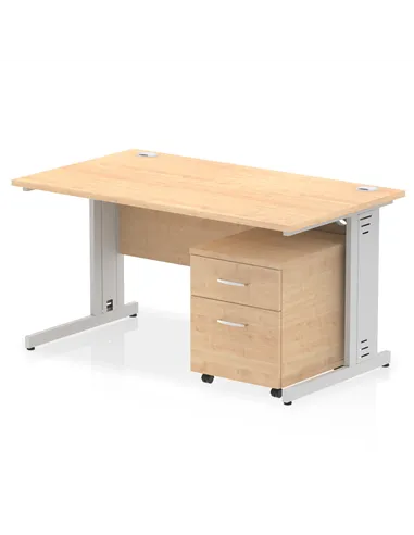 Dynamic Impulse 1400 x 800mm Straight Office Desk Maple Top Cable Managed 2 Drawer Mobile Pedestal MI001003