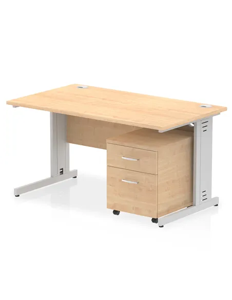 Dynamic Impulse 1400 x 800mm Straight Office Desk Maple Top Cable Managed 2 Drawer Mobile Pedestal MI001003