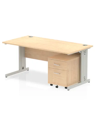 Dynamic Impulse 1600 x 800mm Straight Office Desk Maple Top Cable Managed 2 Drawer Mobile Pedestal MI001004