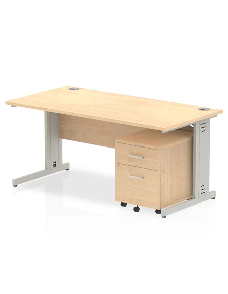 Dynamic Impulse 1600 x 800mm Straight Office Desk Maple Top Cable Managed 2 Drawer Mobile Pedestal MI001004