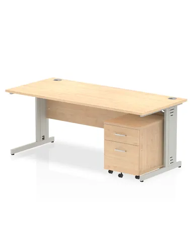 Dynamic Impulse 1800 x 800mm Straight Office Desk Maple Top Cable Managed 2 Drawer Mobile Pedestal MI001005