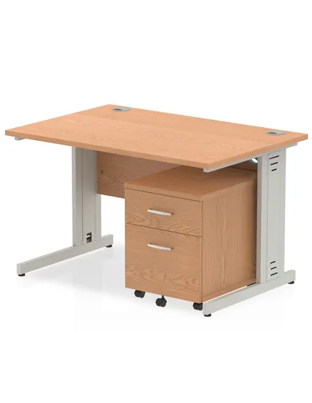 Dynamic Impulse 1200 x 800mm Straight Office Desk Oak Top Cable Managed 2 Drawer Mobile Pedestal MI001006