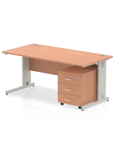 Dynamic Impulse 1200 x 800mm Straight Office Desk Beech Top Cable Managed 3 Drawer Mobile Pedestal MI001010