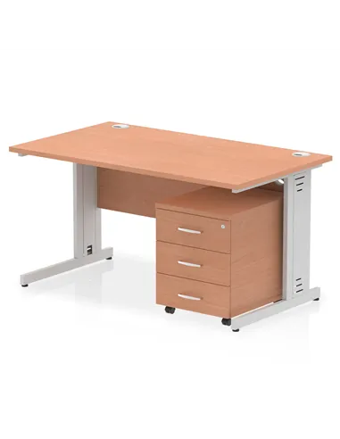 Dynamic Impulse 1400 x 800mm Straight Office Desk Beech Top Cable Managed 3 Drawer Mobile Pedestal MI001011