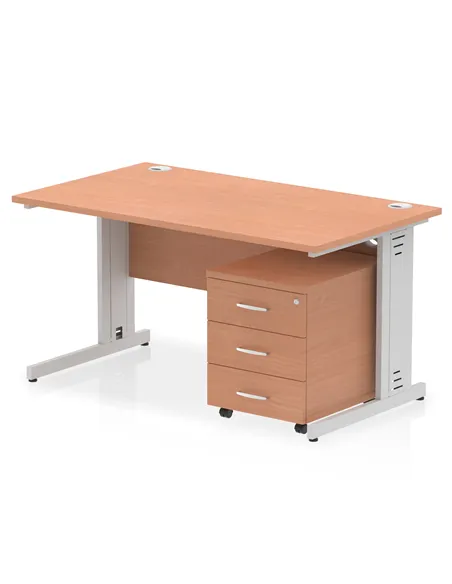 Dynamic Impulse 1400 x 800mm Straight Office Desk Beech Top Cable Managed 3 Drawer Mobile Pedestal MI001011