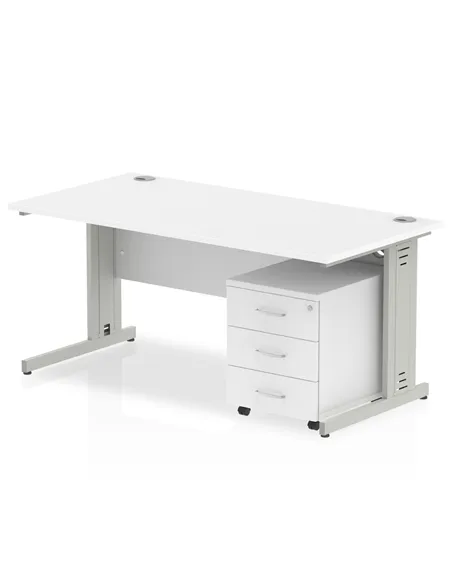 Dynamic Impulse 1600 x 800mm Straight Office Desk White Top Cable Managed 3 Drawer Mobile Pedestal MI001016