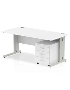 Dynamic Impulse 1800 x 800mm Straight Office Desk White Top Cable Managed 3 Drawer Mobile Pedestal MI001017