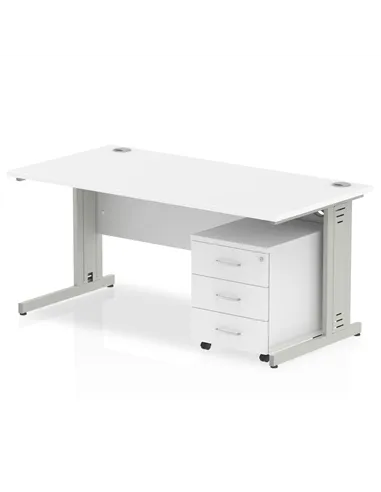 Dynamic Impulse 1800 x 800mm Straight Office Desk White Top Cable Managed 3 Drawer Mobile Pedestal MI001017