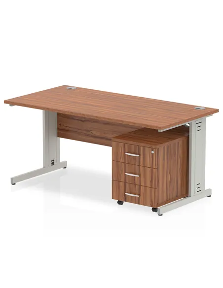 Dynamic Impulse 1200 x 800mm Straight Office Desk Walnut Top Cable Managed 3 Drawer Mobile Pedestal MI001018