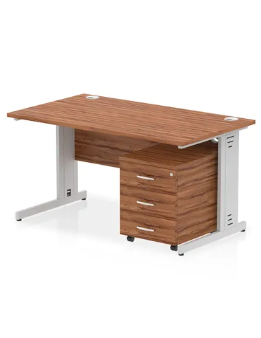 Dynamic Impulse 1400 x 800mm Straight Office Desk Walnut Top Cable Managed 3 Drawer Mobile Pedestal MI001019