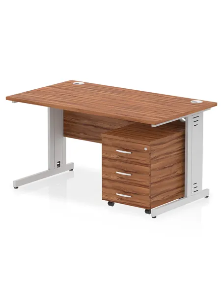 Dynamic Impulse 1400 x 800mm Straight Office Desk Walnut Top Cable Managed 3 Drawer Mobile Pedestal MI001019