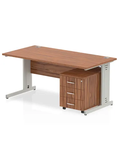 Dynamic Impulse 1800 x 800mm Straight Office Desk Walnut Top Cable Managed 3 Drawer Mobile Pedestal MI001021