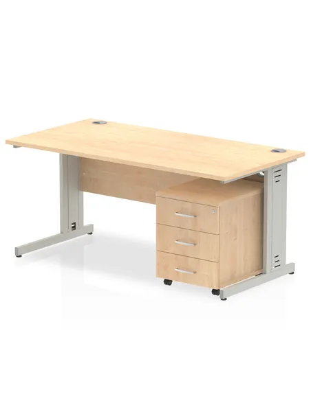 Dynamic Impulse 1600 x 800mm Straight Office Desk Maple Top Cable Managed 3 Drawer Mobile Pedestal MI001024