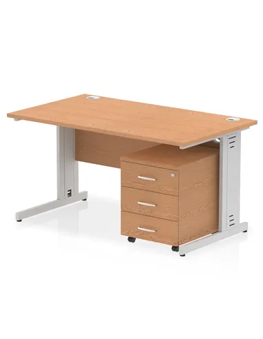 Dynamic Impulse 1400 x 800mm Straight Office Desk Oak Top Cable Managed 3 Drawer Mobile Pedestal MI001027