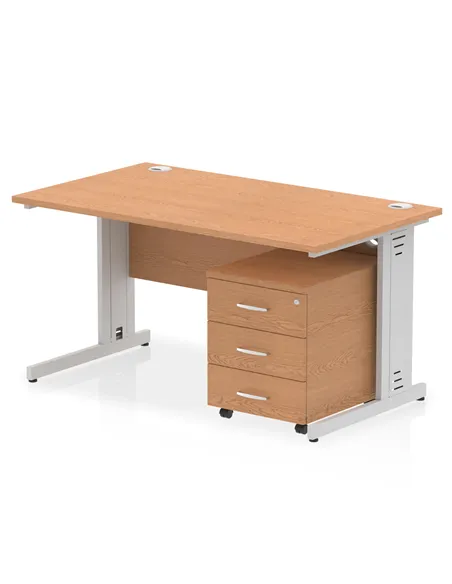 Dynamic Impulse 1400 x 800mm Straight Office Desk Oak Top Cable Managed 3 Drawer Mobile Pedestal MI001027