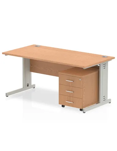 Dynamic Impulse 1600 x 800mm Straight Office Desk Oak Top Cable Managed 3 Drawer Mobile Pedestal MI001028