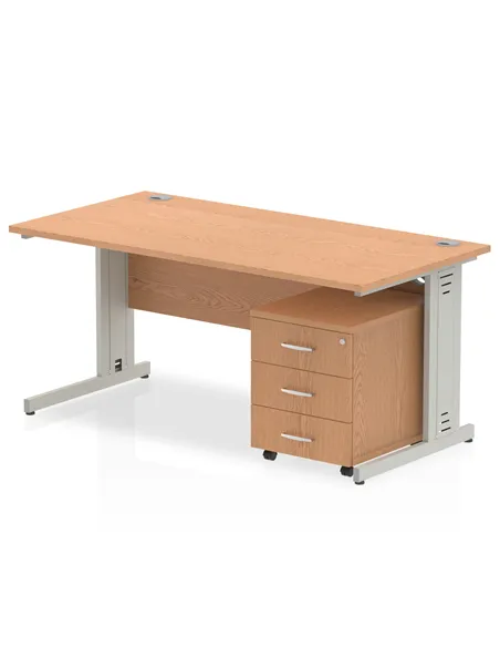 Dynamic Impulse 1600 x 800mm Straight Office Desk Oak Top Cable Managed 3 Drawer Mobile Pedestal MI001028