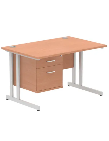 Dynamic Impulse 1200 x 800mm Straight Office Desk Beech Top Cantilever 1 x 2 Drawer Fixed Pedestal MI001688