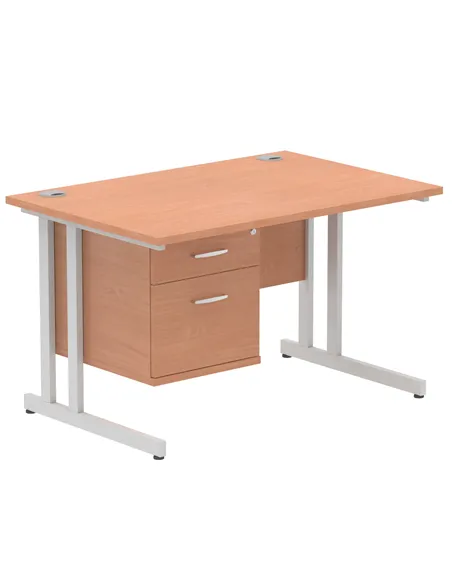 Dynamic Impulse 1200 x 800mm Straight Office Desk Beech Top Cantilever 1 x 2 Drawer Fixed Pedestal MI001688
