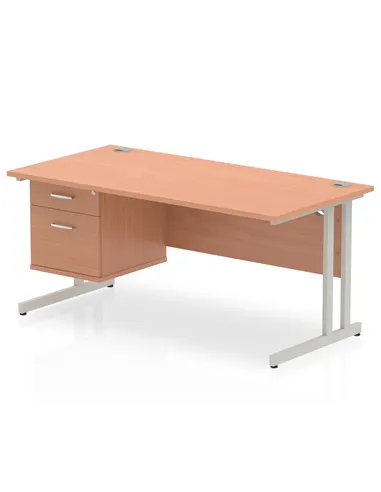 Dynamic Impulse 1600 x 800mm Straight Office Desk Beech Top Cantilever 1 x 2 Drawer Fixed Pedestal MI001690