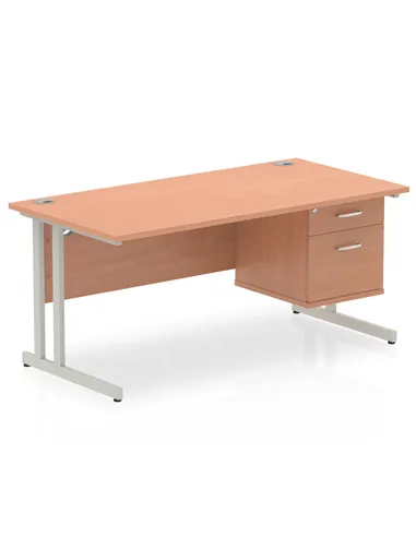 Dynamic Impulse 1600 x 800mm Straight Office Desk Beech Top Cantilever 1 x 2 Drawer Fixed Pedestal MI001690
