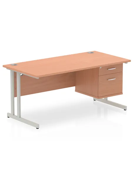 Dynamic Impulse 1600 x 800mm Straight Office Desk Beech Top Cantilever 1 x 2 Drawer Fixed Pedestal MI001690