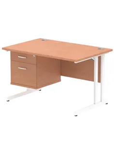 Dynamic Impulse 1200 x 800mm Straight Office Desk Beech Top Cantilever 1 x 2 Drawer Fixed Pedestal MI001692
