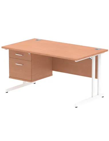 Dynamic Impulse 1400 x 800mm Straight Office Desk Beech Top Cantilever 1 x 2 Drawer Fixed Pedestal MI001693