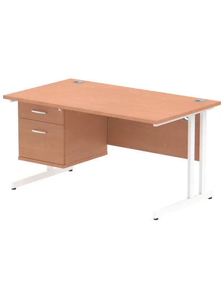 Dynamic Impulse 1400 x 800mm Straight Office Desk Beech Top Cantilever 1 x 2 Drawer Fixed Pedestal MI001693