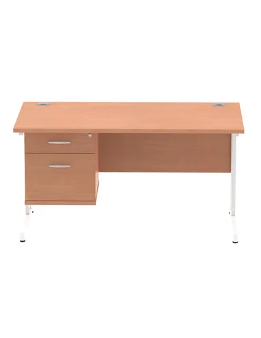 Dynamic Impulse 1400 x 800mm Straight Office Desk Beech Top Cantilever 1 x 2 Drawer Fixed Pedestal MI001693