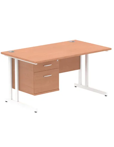 Dynamic Impulse 1400 x 800mm Straight Office Desk Beech Top Cantilever 1 x 2 Drawer Fixed Pedestal MI001693
