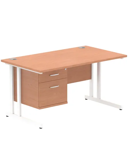 Dynamic Impulse 1400 x 800mm Straight Office Desk Beech Top Cantilever 1 x 2 Drawer Fixed Pedestal MI001693