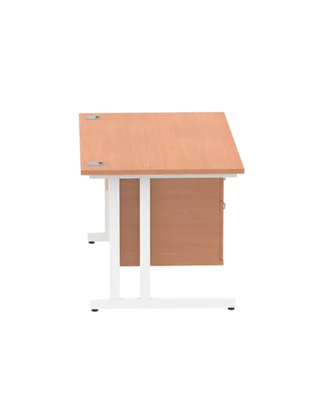Dynamic Impulse 1400 x 800mm Straight Office Desk Beech Top Cantilever 1 x 2 Drawer Fixed Pedestal MI001693