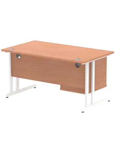 Dynamic Impulse 1400 x 800mm Straight Office Desk Beech Top Cantilever 1 x 2 Drawer Fixed Pedestal MI001693