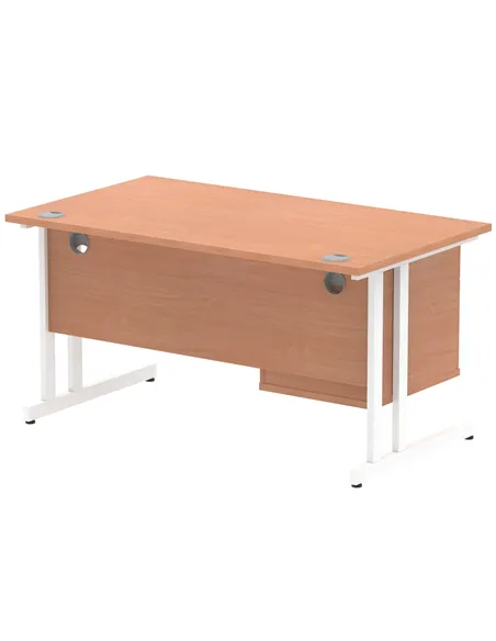 Dynamic Impulse 1400 x 800mm Straight Office Desk Beech Top Cantilever 1 x 2 Drawer Fixed Pedestal MI001693