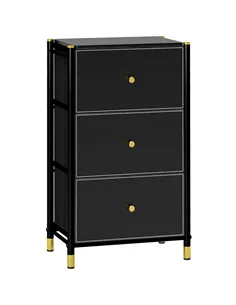 HOMCOM Faux Leather Front Chest of Three Drawers - Black