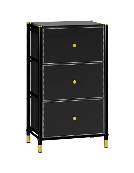 HOMCOM Faux Leather Front Chest of Three Drawers - Black
