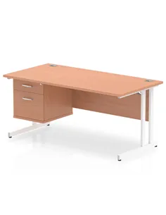 Dynamic Impulse 1600 x 800mm Straight Office Desk Beech Top Cantilever 1 x 2 Drawer Fixed Pedestal MI001694