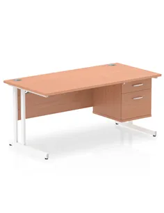 Dynamic Impulse 1600 x 800mm Straight Office Desk Beech Top Cantilever 1 x 2 Drawer Fixed Pedestal MI001694 2