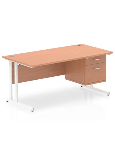 Dynamic Impulse 1600 x 800mm Straight Office Desk Beech Top Cantilever 1 x 2 Drawer Fixed Pedestal MI001694