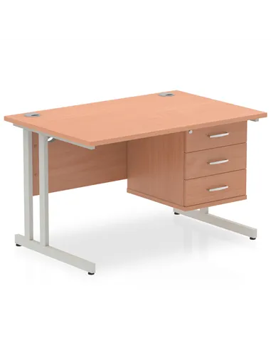 Dynamic Impulse 1200 x 800mm Straight Office Desk Beech Top Cantilever 1 x 3 Drawer Fixed Pedestal MI001696