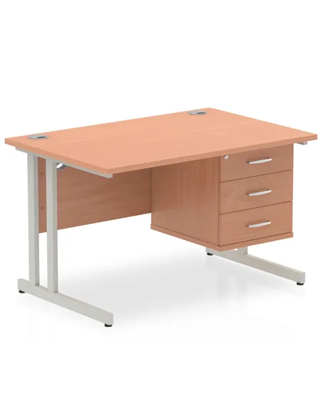 Dynamic Impulse 1200 x 800mm Straight Office Desk Beech Top Cantilever 1 x 3 Drawer Fixed Pedestal MI001696