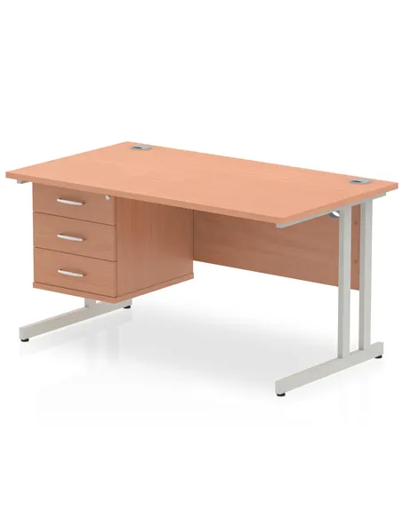 Dynamic Impulse 1400 x 800mm Straight Office Desk Beech Top Cantilever 1 x 3 Drawer Fixed Pedestal MI001697