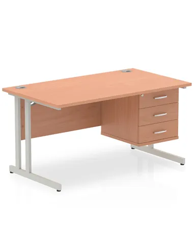 Dynamic Impulse 1400 x 800mm Straight Office Desk Beech Top Cantilever 1 x 3 Drawer Fixed Pedestal MI001697
